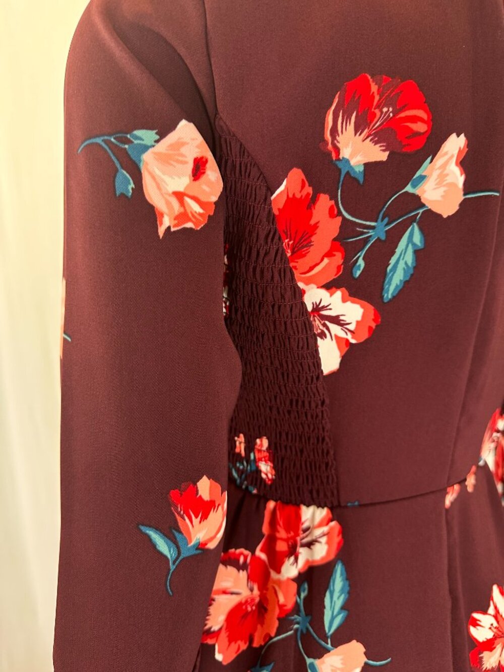 Old Navy Burgundy Floral Fit & Flare Bell Sleeve Dress | Small | A-1825 - Picture 8 of 16